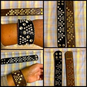 Two Beautiful Leather Cuffs With Rhinestones!